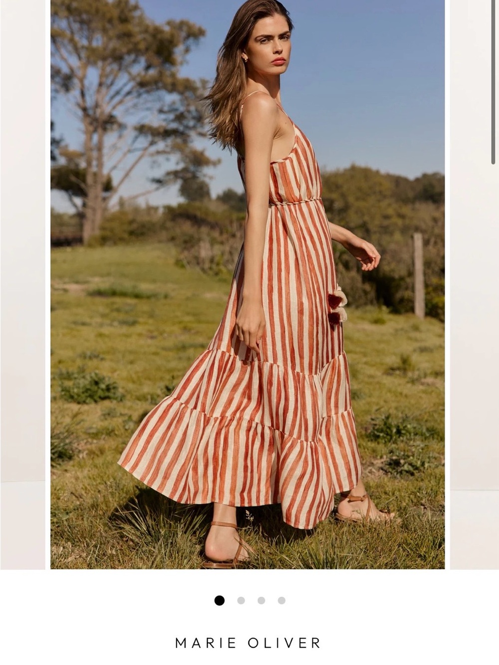Marie Oliver Rust and Cream Striped Tiered Maxi Dress